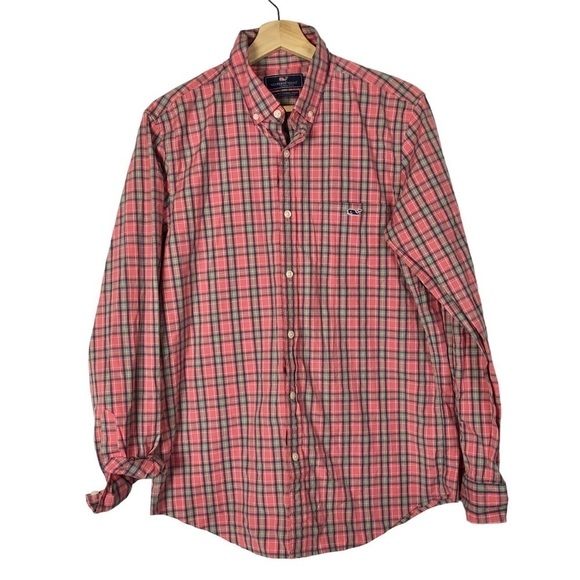 Vineyard Vines Pink Plaid Slim Fit Tucker Long Sleeve Button Down M - Picture 1 of 4